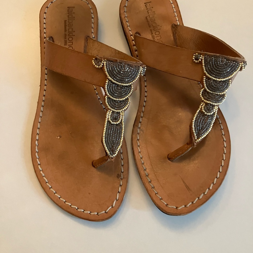 Beaded Tan Leather Sandals